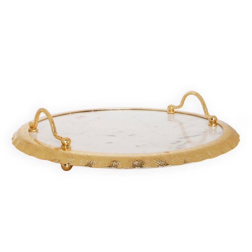 Marble Tray w/Gold Ruffled Edge - Exquisite Designs Home Décor 