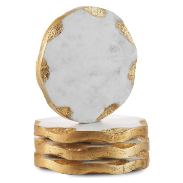 Round Marble Coasters w/Gold Edge Set of 4 - Exquisite Designs Home Décor 