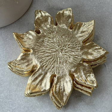Gold Flower Shaped Coasters Set of 4 - Exquisite Designs Home Décor 