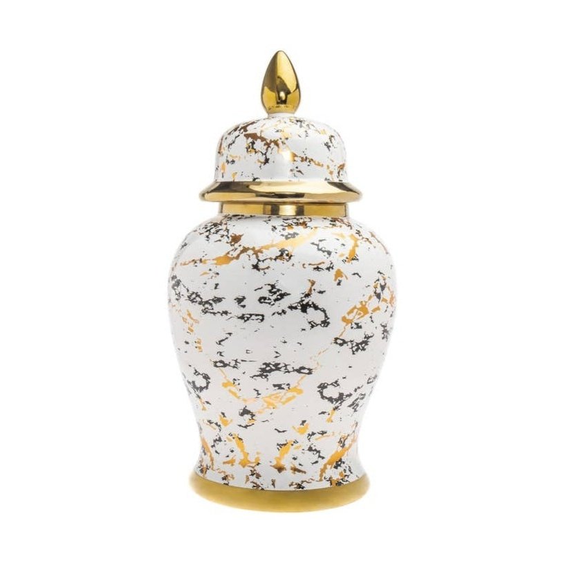 Gold Marble Swirl Ginger Jar - Exquisite Designs Home Décor 