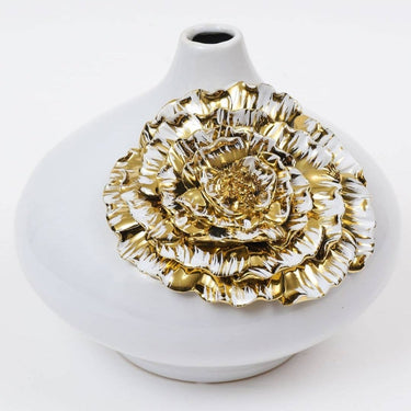 White Vase w/Gold Flower Design - Exquisite Designs Home Décor 