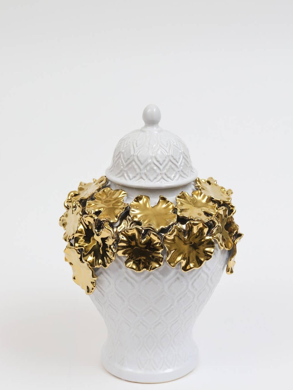 Textured Ginger Jar w/Gold Floral Design - Exquisite Designs Home Décor 