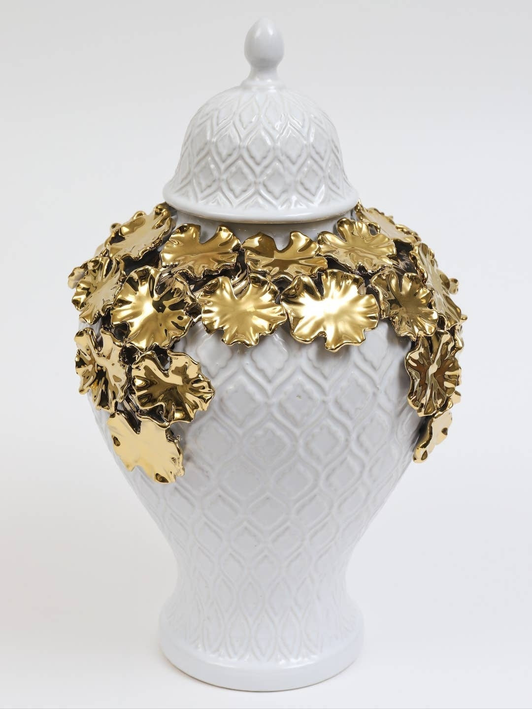 Textured Ginger Jar w/Gold Floral Design - Exquisite Designs Home Décor 