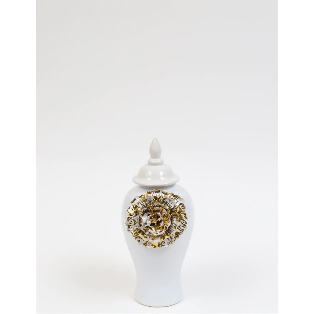 White Ginger Jar w/Gold Flower Design - Exquisite Designs Home Décor 