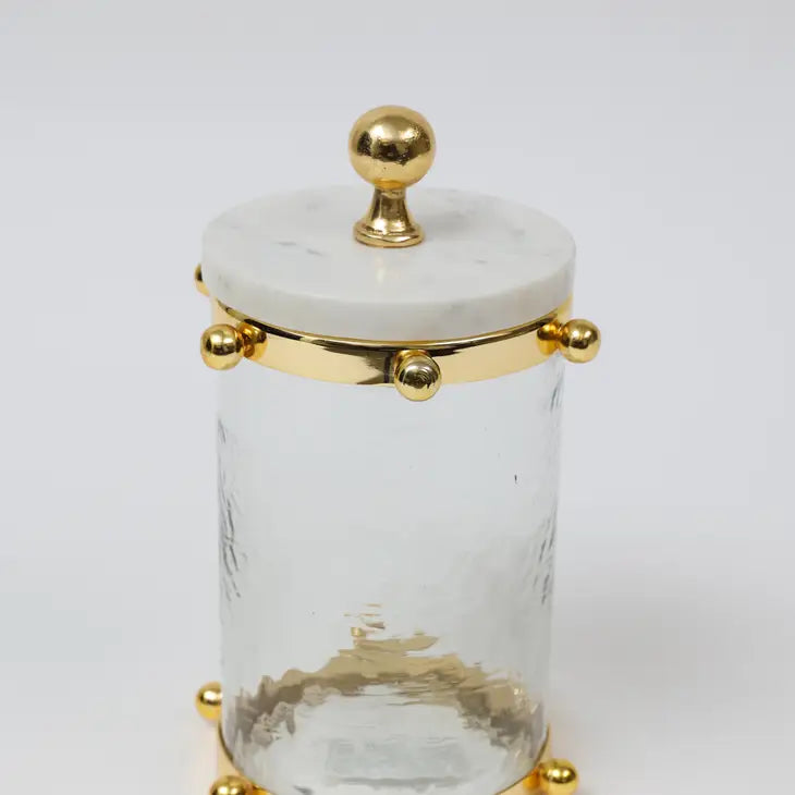 Glass Canister w/Gold Studded Decor - Exquisite Designs Home Décor 