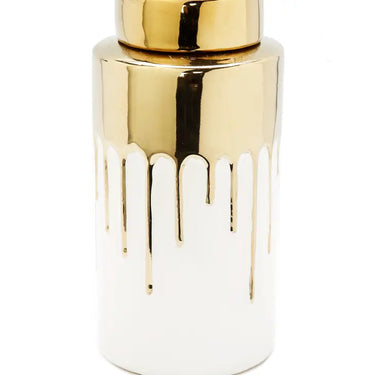White Jar w/Gold Drip Design