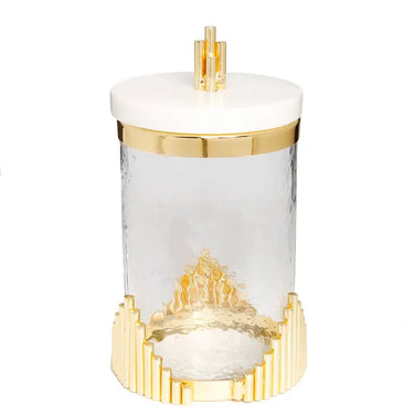 Glass Canister w/Marble Lid & Gold Symetrical Design - Exquisite Designs Home Décor 