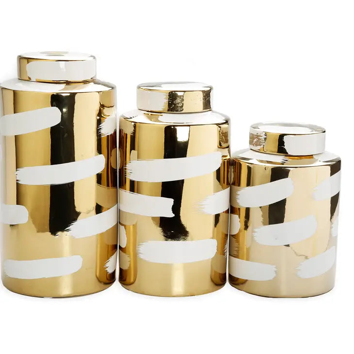 Gold Jar w/White Stroke Design