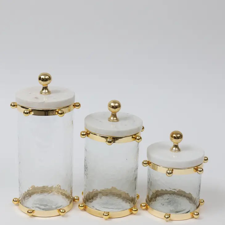 Glass Canister w/Gold Studded Decor - Exquisite Designs Home Décor 