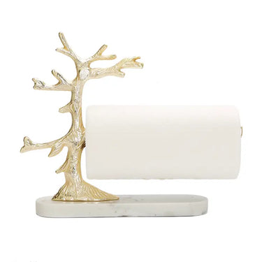 Gold Tree Paper Towel Holder on Marble Base