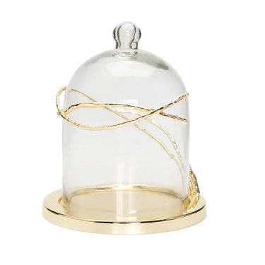 Glass Dome Candle Holder with Gold Twig Design